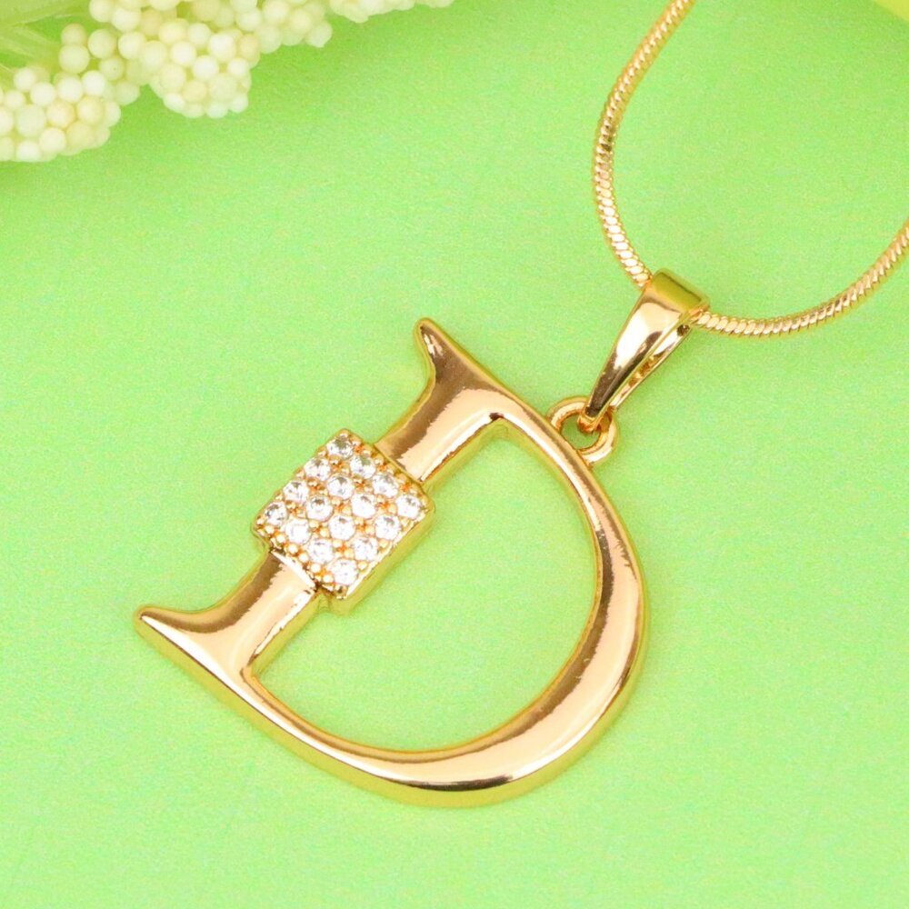 "Rose Gold Plated D Initial Pendant with Sparkling Crystal Detail, XPPT1415